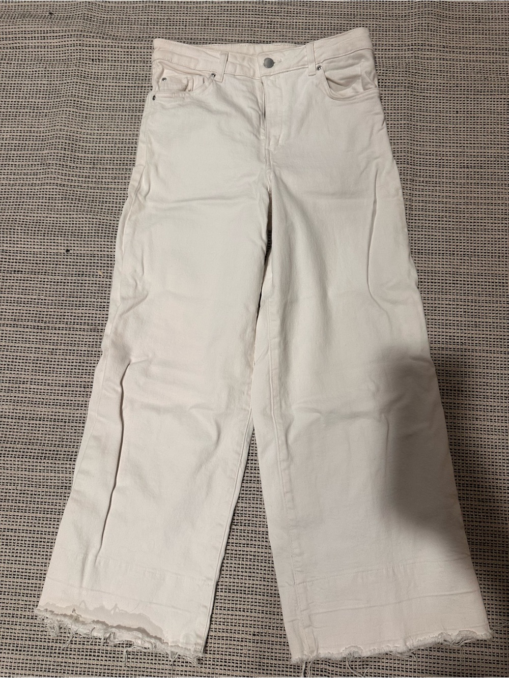 H&M Women's Wide-Leg White Jeans with Frayed Hem